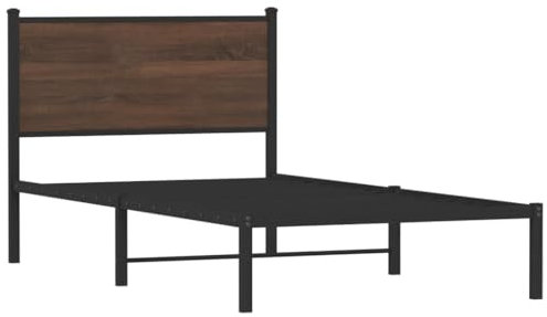 vidaXL Bettgestell, Metallbett Bett mit Kopfteil, Bettrahmen mit Lattenrost, Einzelbett für Schlafzimmer, Metall Braun Eichen-Optik 107x203cm