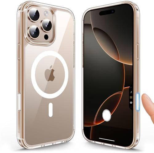 TAURI Magnetica Cover per iPhone 16 Pro Max con Pulsante di Acquisizione Controllo Fotocamera, Compatibile con MagSafe [Protezione di Grado Militare], Custodia Sottile 6.9 - Trasparente
