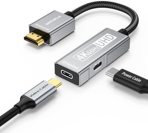 SWITCHFLUX HDMI to USB C Adapter,4K60Hz Uni-Directional HDMI Male (Source) to USB C Female (Display) Converter for XREAL One,Air 2 Pro,VITURE Pro,RayNeo Air 2s,PS5,Switch,Xbox,Laptop,Portable Monitors