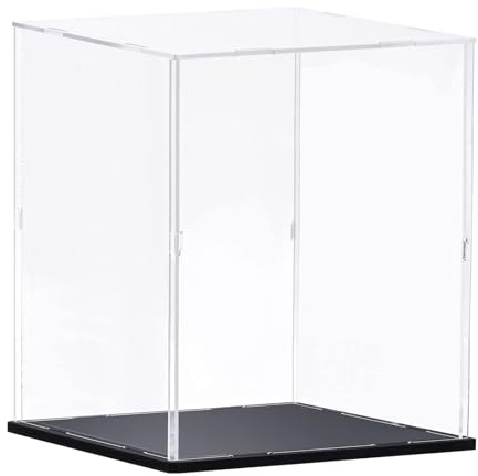 TA-VIGOR Transparente Acryl-Vitrine, 30 x 30 x 40 cm, zusammenbaubar, würfelförmige Aufbewahrungsbox, Organizer, Ständer, staubdichter Schutz, Vitrine mit schwarzem Boden für Sammlerstücke