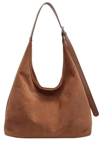 Ibalulu Handtasche Damen Kunstwildleder-Tasche Crossbody Bag Damen Umhängetasche Groß Vintage Tote Bag Hobo Schultertasche Beuteltasche Verstellbarer Gurt, mit Kleiner Clutch(Braun)