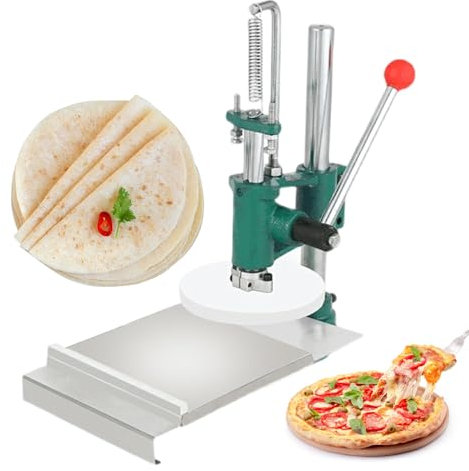 DRYIC Máquina prensadora Manual de Masa para Pizza, pequeña máquina prensadora de Acero Inoxidable, con Bandeja extraíble, para Pizza, Pastel, Tortillas (14cm)
