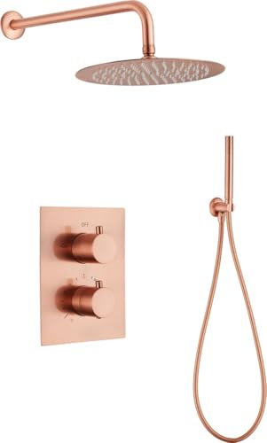 WEBO Atlanta - Ensemble de douche à effet pluie - Encastrable - Cuivre - 25 cm - Douche à effet pluie - Ensemble complet de douche - Douchette