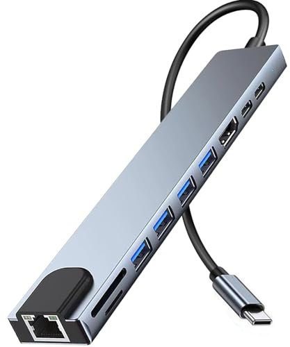 USB C Hub Ethernet HDMI Adapter, 10 in 1 Laptop Docking Station with 4K HDMI, RJ45 Ethernet, SD/TF Card Reader, USB 3.0/2.0, PD 100W, LAN USB-C Dongle for MacBook Pro/Air, iPad Pro, XPS, etc