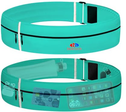 BibBoards Laufgürtel für Damen und Herren, wasser- und schweißabweisend, kein Hüpfen, für Handy, Schlüssel, Karten und Geld, verstellbares Laufband für Marathon, Joggen, Radfahren, Türkis/Ausflug