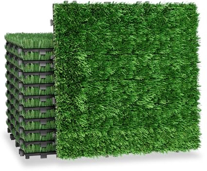 FIVMEN Lot de 44 dalles de pelouse artificielle 30 x 30 cm pour balcons, terrasses, balcon, résistant aux intempéries avec fonction de drainage en plastique artificiel
