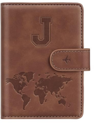 Reisepasshülle, personalisierter Buchstabe A-Z, Reisebrieftasche, RFID-blockierend, Reisepasshülle, Brieftaschen-Hülle für Reisepassbuchhalter für Damen und Herren, Braun-J, Braun-J, Personalisierter