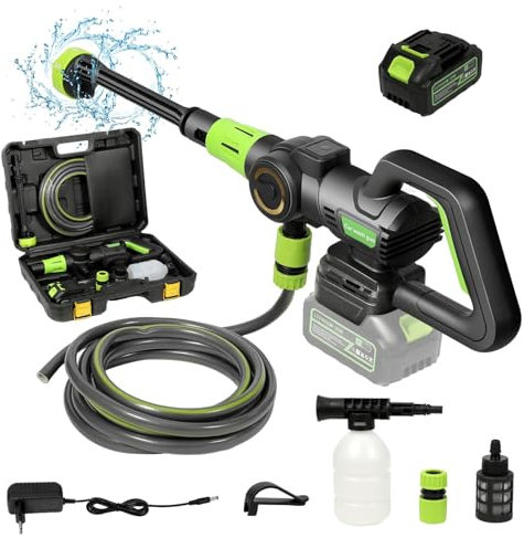Akku-Hochdruckreiniger, Max 200Bar Mobiler Hochdruckreiniger Akku mit 2x30000mAh Akku und Ladegerat, 6-IN-1 Düse,12 m Reinigungsreichweite für für Auto, Garden (mit Akku*1)