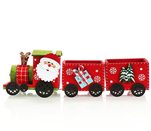 com-four® Weihnachtszug aus Filz - dekorativer Christmaszug mit Anhängern - stimmungsvolle Weihnachtsdeko - Deko-Eisenbahn (Filz rot)