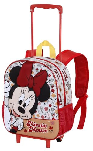 Disney Minnie Maus Flowered-Kleiner 3D Rucksack mit Rädern, Rot, 26 x 34 cm, Kapazität 7 L