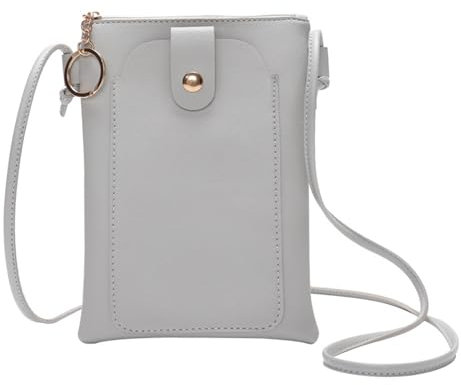 XSDSLS Petit Pochette Téléphone Portable Femme Sacoche pour Téléphone Portable en Cuir PU Sac étanche Téléphone Portable Bandoulière Réglable Mini Pochette pour Téléphone Portable (Gris clair)