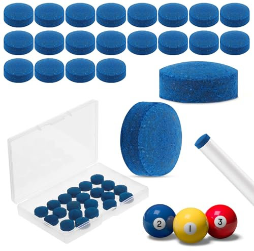 Bremorou 20 Stück Queue Spitzen Billard Zubehör Leder, Billiard Cue Spitze Reparaturset für Billardtisch Queue Spitzen und Snooker Queues aus Leder Blau 1.3 × 0.6 cm