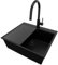 PRIMAGRAN Fregadero Granito Todo Negro 58x50cm, Fregadero Cocina 1 Seno + Sifón + Grifo 40x20cm + Tabla de cortar, sobre encimera al mueble 60cm - Oslo