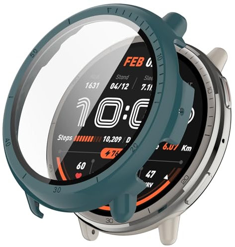 Custodia per Amazfit Active 2 in vetro temperato, rigida PC ultra sottile, protezione schermo per Amazfit Active 2 Smartwatch (verde)