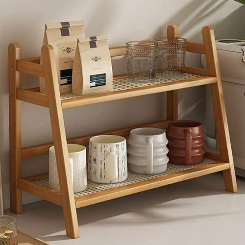 Gxdamxz Soporte Tazas Cafe, Almacén Tazas Madera 2 Pisos Organizador para Cocina Comedor, 35x18x29cm