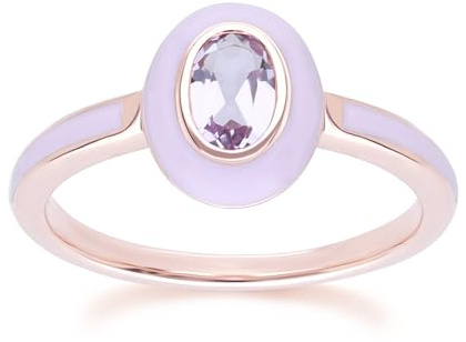 Siberian Waltz Violet Enamel & Pink Amethyst Ring In Rose Gold Plated Sterling Silver