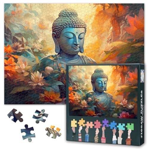 Jigsaw Puzzle - Buddha Art, Puzzles for Adults 1000 Piece (Religious Culture Series), Blooming Flowers Challenging Jigsaw Puzzles for Adults 1000, Educational Games Home Decoration (27.5x19.7)