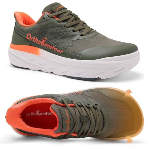 Men's Orthopedic Diabetic Wide Sports Shoes: Plantar Fasciitis Orthotics Swollen Feet Arch Support Neuropathy Foot Pain Relief Sneakers, Outdoor Travel Fit Workout Walking Shoes Green Size 12