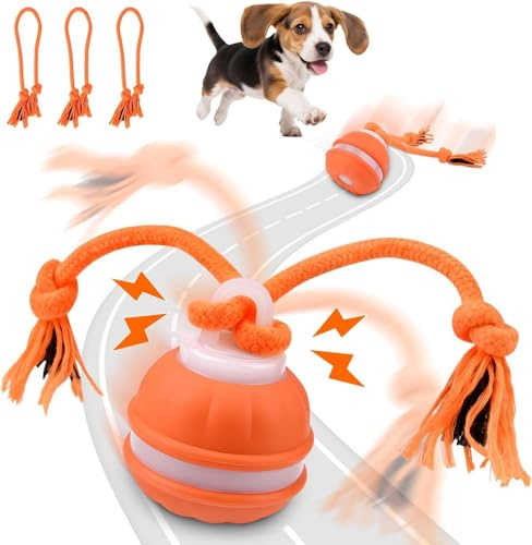 Interaktives Hundespielzeug, Interaktiver Spielball für Hunde, Ball Hund, Hundespielzeug Ball Mit 3 Kauschnüren, Hundeball Elektrisch Bal-l, Gibt VogelgeräUsche ab Ideal für Kleine Hunde & Welpen