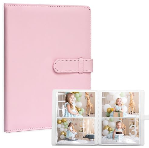 Fotoalbum 15 x 10 cm - 152 Taschen Vegan Leder Cover Memory Album Buch, Geeignet für Familie Hochzeit Jungen Mädchen und Babys Aufbewahrung (rosa)