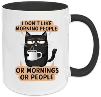 Generisch Lustige Spruchtasse Katze – „I Don’t Like Morning People“ | Geschenkidee für Büro, Morgenmuffel & Kaffeeliebhaber | Fun Kaffeetasse Arbeit