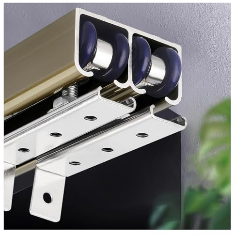 Rail De Porte Coulissante En Aluminium, Compatible Avec Les Portes De 18 À 24 Mm D'épaisseur, Avec Vis Et Poulies, Pour Portes De Grange, Placards Et Portes Vitrées(Champagne,300cm/9.8ft)