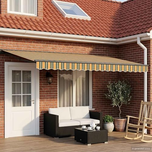 Tenda da sole elettrica estensibile antracite, 5 x 3 metri, con telecomando e manovella, tessuto in poliestere PU, telaio in acciaio verniciato a polvere, design semi-cassettone