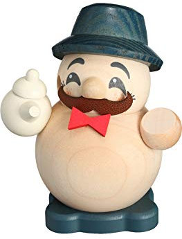 Seiffener Volkskunst | Deko Räuchermann | Mini Cool-Man Räuchermännchen 9 cm | Schneemann | Original Erzgebirge | 19623 | als Kaffee Opa