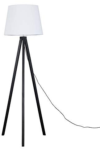 MiniSun | Modern Black Wood Tripod Design Floor Lamp with a White Tapered Shade | Floor Lamps & Torchieres, Home Décor & Improvement Essential | Includes Bulb [3000K Warm White]