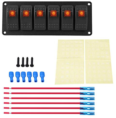 Keenso 12-24V 6 Gang Wippschalter Panel, Switch Panel Wasserdicht Professionelles Design für Auto RV Boot Yacht Marine Einfache Installation(Orange)
