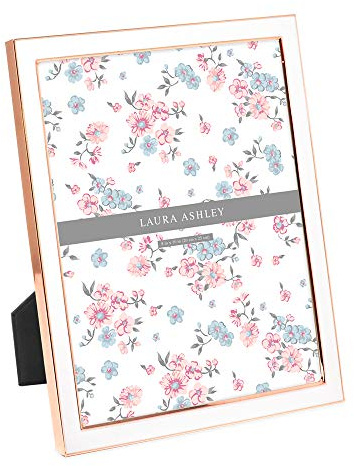 Laura Ashley 8x10 White Enamel Picture Frame, Rose Gold Metal Edge with Easel, for Countertop, Counterspace, Tabletop Display, Bookshelf, Desk, Wall Décor, Photo Gallery