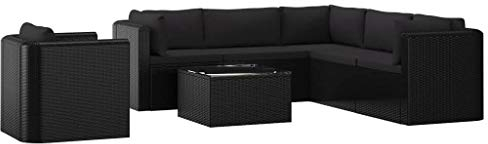 vidaXL 7-tlg. Garten-Lounge-Set mit Auflagen Poly Rattan Schwarz