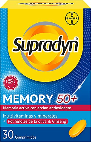 Supradyn Memory 50+, 30 Comprimidos, con Ginseny, Sin Gluten, Sin Lactosa | Favorece la concentración y el rendimiento cognitivo con vitamina C, ginseng, minerales y zinc