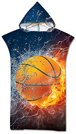 Surwin Badeponcho Strandtuch Herren Damen Surfen Wechseln Handtuch Poncho Mit Kapuze kompakt und sehr leicht Robe Bademantel Surfponcho für Strand Schwimmen Schnorchel (Basketball,75 * 110cm)