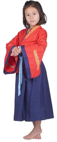 CoolChange Costume de Mulan pour Enfants | Robe Chinoise pour Filles | Hanfu Rouge/Bleu | Taille: 140