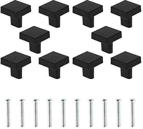 10 Pcs Cabinet Knobs Square Drawer Knobs with Screw, Zinc Alloy Metal Brushed Satin Finish Handles Furniture Hardware Pull Handles for Dresser Drawer Wardrobe Cabinet Cupboard Door Decoration (Black)