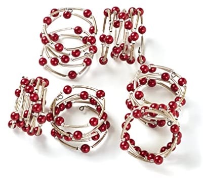 Penguin Home Set of 6 Handcrafted Bangle Style Beaded Napkin Rings/Napkin Buckles/Table Decor for Dinner Wedding Party/Thanksgiving, Christmas/Diameter 4.5 cm Height : 2.8 cm/Pink