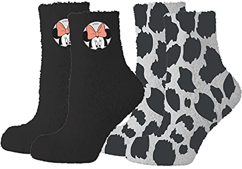 Disney Minnie Mouse Socken Kuschelsocken für Damen Sneaker Schwarz/Grau (2er Pack) Gr. 35-38
