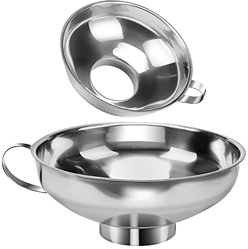 2 pezzi di imbuto in acciaio inox imbuto Mason Jar imbuto con manico, metallo bocca larga imbuto vaso per il trasferimento secco e umido ingredienti