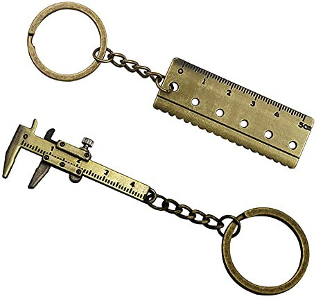 HATOOLHA® 2 x Mini-Werkzeug-Schlüsselanhänger, Messschieber, Lineal, Schlüsselanhänger, antikes Gold, Werkzeug, Geschenk für Männer und Frauen