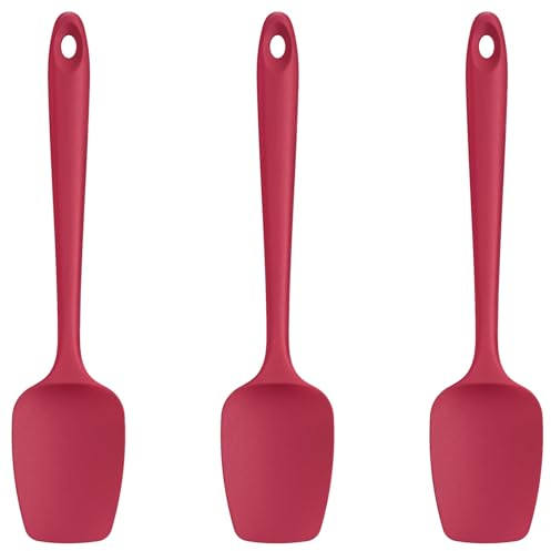 U-Taste Silicone Spoon Spatula Set of 3: 315 ℃ Heat-Resistant Food Grade Flexible Rubber Scraper, Cooking Baking Scraping Mixing Kitchen Utensils for Non Stick Pan/Wok (Red)