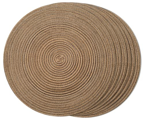 FunWheat Set di 6 Tovagliette Lavabili Sottopiatti Rotondi Intrecciate per Tavoli da Pranzo in Tessuto Resistente al Calore 38,1 cm (Marrone)