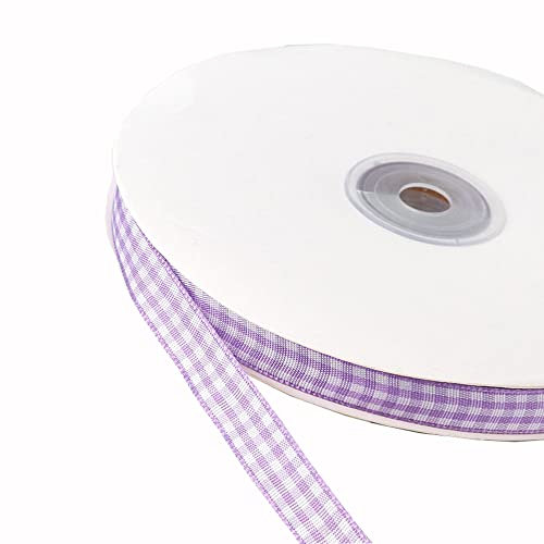 45m Karoband Schleifenband Geschenkband Vichy Bauernkaro Bänder zum Basteln,Stoffband Dekoband Bögen für Weihnachten Hochzeit Valentinstag Taufe Geburtstags Party Geschenk Verpackung,10mm Helles Lila
