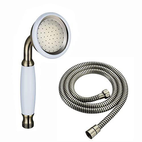 ENKI EH025 Traditional Victorian Antique Brass Shower Head and Hose Replacement, Handshower Hose Kit for Bath Shower Mixer Tap, Handset Hose Kit, Brushed Brass