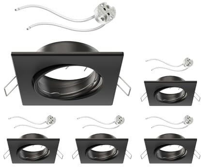 ledscom.de 5 Stück Deckeneinbaurahmen RIR Einbaurahmen schwarz matt eckig schwenkbar (LED/Halogen/MR16/50mm) inkl. GU5.3 Fassung