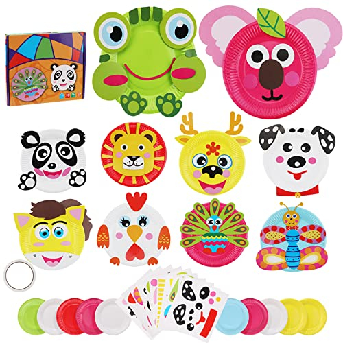 Pack of 10 DIY Animals Paper Plates Art Sets for Children, Funny Assembling Toy for Kids, Preschool Educational Supplies and Arts Crafts, Birthday and Christmas Gifts for Boys Girls