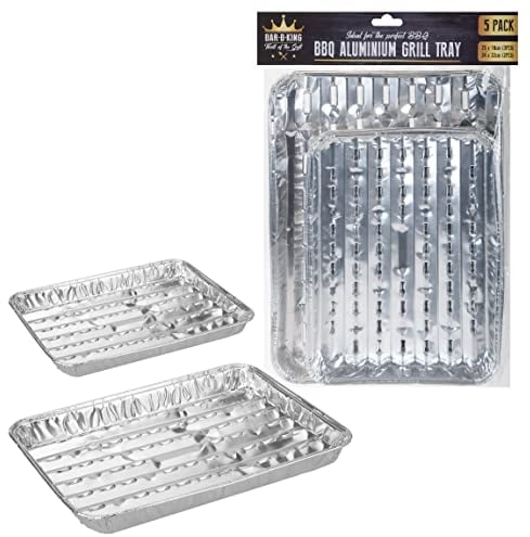 VFM - Disposable Bbq Aluminium Grill Trays, Charcoal Tray, Aluminium Drop Pan, Foil Tray for Barbeque Assorted Sizes, Grill Up Vegetables and Meat With Ease (5 Pack)