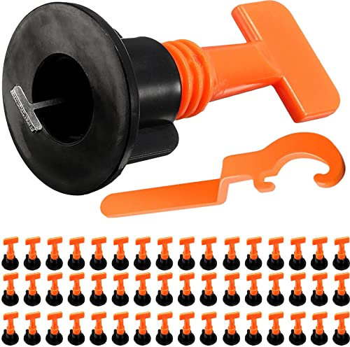Retoo 50 Stück Fliesen Nivelliersystem 30x65 mm mit Spezialschlüssel, Wiederverwendbar Fliesenkeile Nivellierer Set, Fliesen Verlegehilfe Werkzeug Fliesenleger Zubehör, Fliesenkreuz Level System