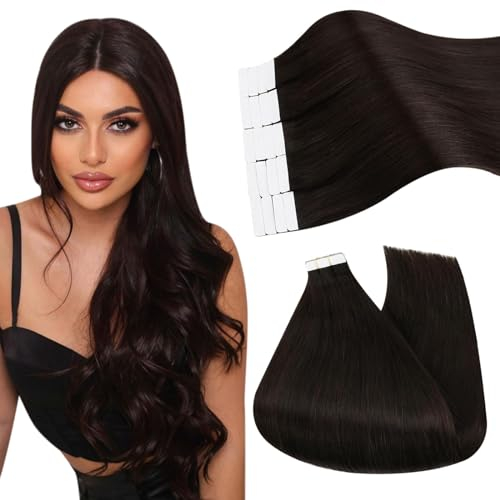 Ugeat Invisible Tape Extensions 50cm Braun Glänzend Haarverlängerung Echthaar Tape In Extensions Echthaar Dunkelbraun für Frauen 20 Stück 50G #2