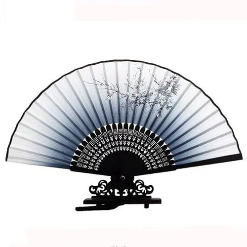 Folding Fans with Tassel - Women's Bamboo Ribs Wedding Party Favours, Blue Vintage Style Folding Fan